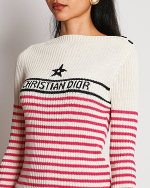 Christian Dior 22 Dioriviera Pink Striped Star Logo Knit Top Size FR 40 (UK 12)