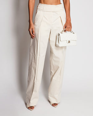 Hermès Cream High Waisted Wide Legs Trousers With Crossing Belt Details Size FR 36 (UK 8)