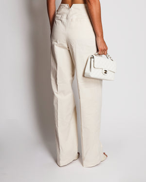 Hermès Cream High Waisted Wide Legs Trousers With Crossing Belt Details Size FR 36 (UK 8)
