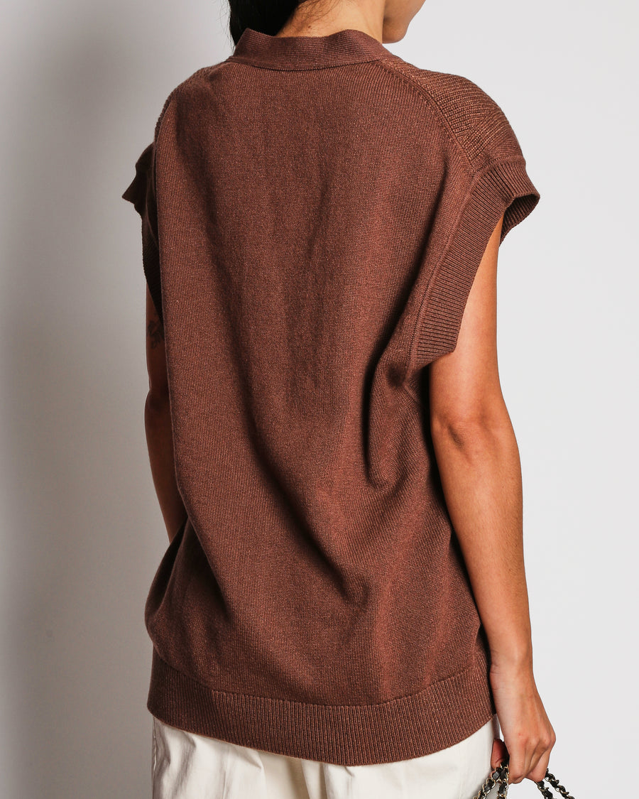 Hermès Brown Sleeveless Cashmere Knitted Vest Size FR 36 (UK 8)