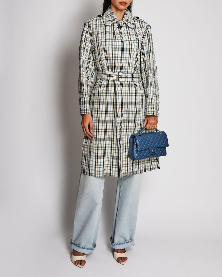 Bottega Veneta Cream Checked Blue and Black Trench Coat With Belt Size IT 40 (UK 8)
