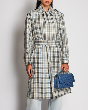 Bottega Veneta Cream Checked Blue and Black Trench Coat With Belt Size IT 40 (UK 8)