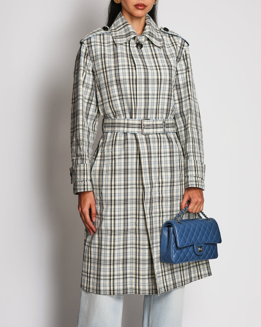 Bottega Veneta Cream Checked Blue and Black Trench Coat With Belt Size IT 40 (UK 8)