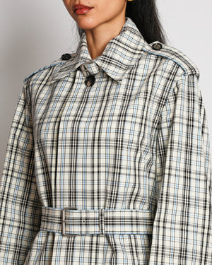 Bottega Veneta Cream Checked Blue and Black Trench Coat With Belt Size IT 40 (UK 8)