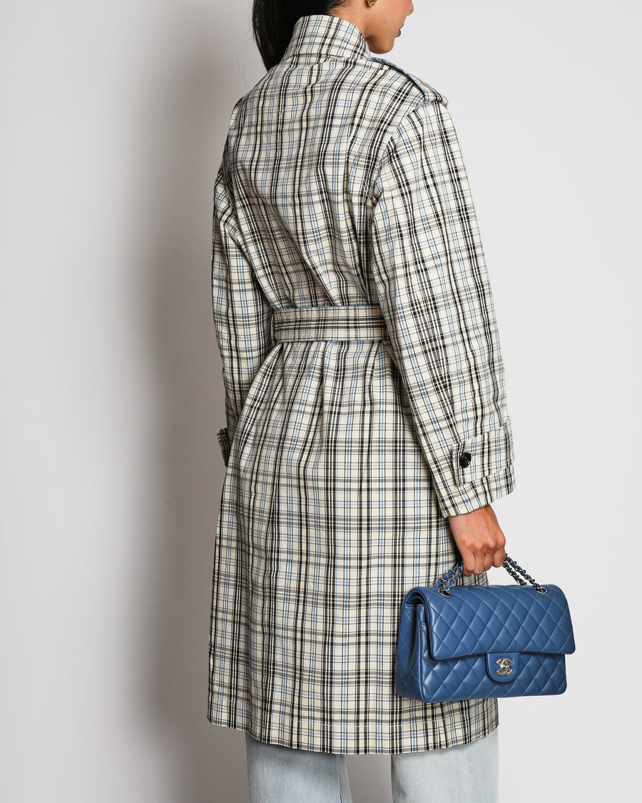 Bottega Veneta Cream Checked Blue and Black Trench Coat With Belt Size IT 40 (UK 8)