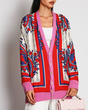 Gucci Pink, White, Blue, and Red Carillon Print Reversible Cardigan Size L (UK 12)