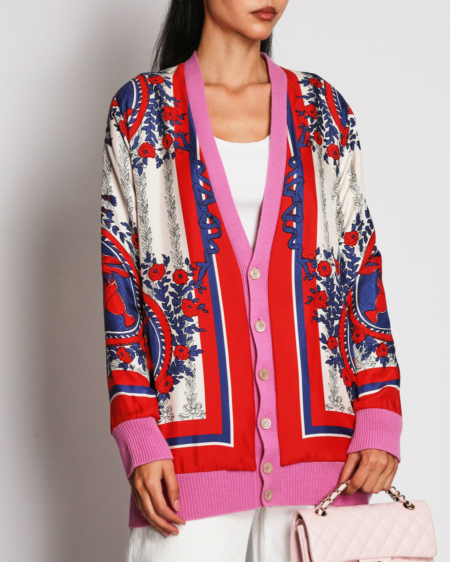 Gucci Pink, White, Blue, and Red Carillon Print Reversible Cardigan Size L (UK 12)