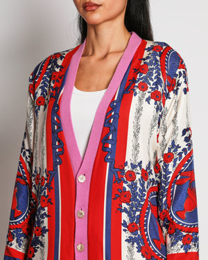 Gucci Pink, White, Blue, and Red Carillon Print Reversible Cardigan Size L (UK 12)