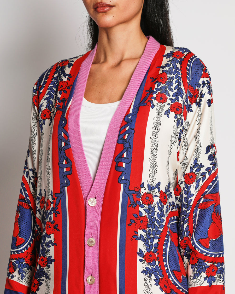 Gucci Pink, White, Blue, and Red Carillon Print Reversible Cardigan Size L (UK 12)