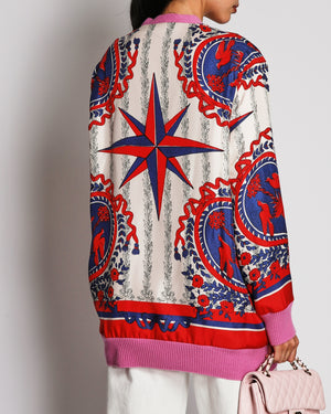 Gucci Pink, White, Blue, and Red Carillon Print Reversible Cardigan Size L (UK 12)