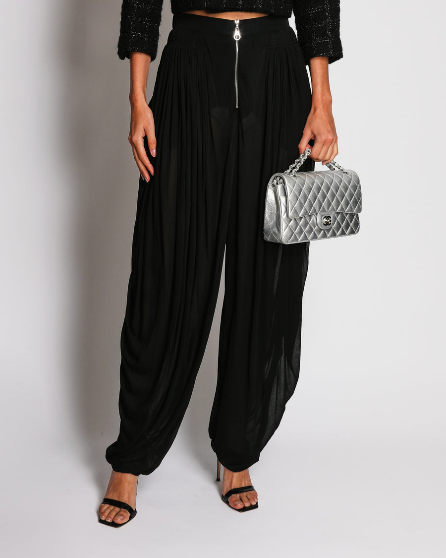 Louis Vuitton Black Sheer Ballon Trousers With Ruched Waist Detail Size FR 34 (UK 6)
