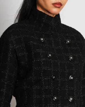 Chanel Black Tweed With Shimmery Threads Double Breasted Cropped Jacket With CC Button Details Size FR 34 (UK 6)