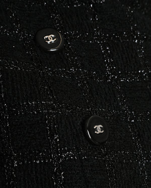 Chanel Black Tweed With Shimmery Threads Double Breasted Cropped Jacket With CC Button Details Size FR 34 (UK 6)