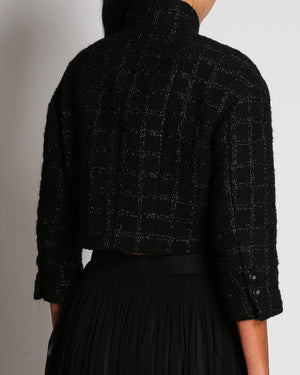 Chanel Black Tweed With Shimmery Threads Double Breasted Cropped Jacket With CC Button Details Size FR 34 (UK 6)