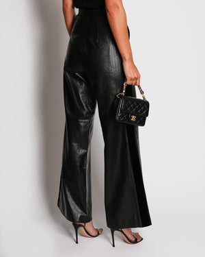 Chanel Black Leather Wide Legs Trousers With Velvet Trim On The Side and Button Details Size FR 36 (UK 8)