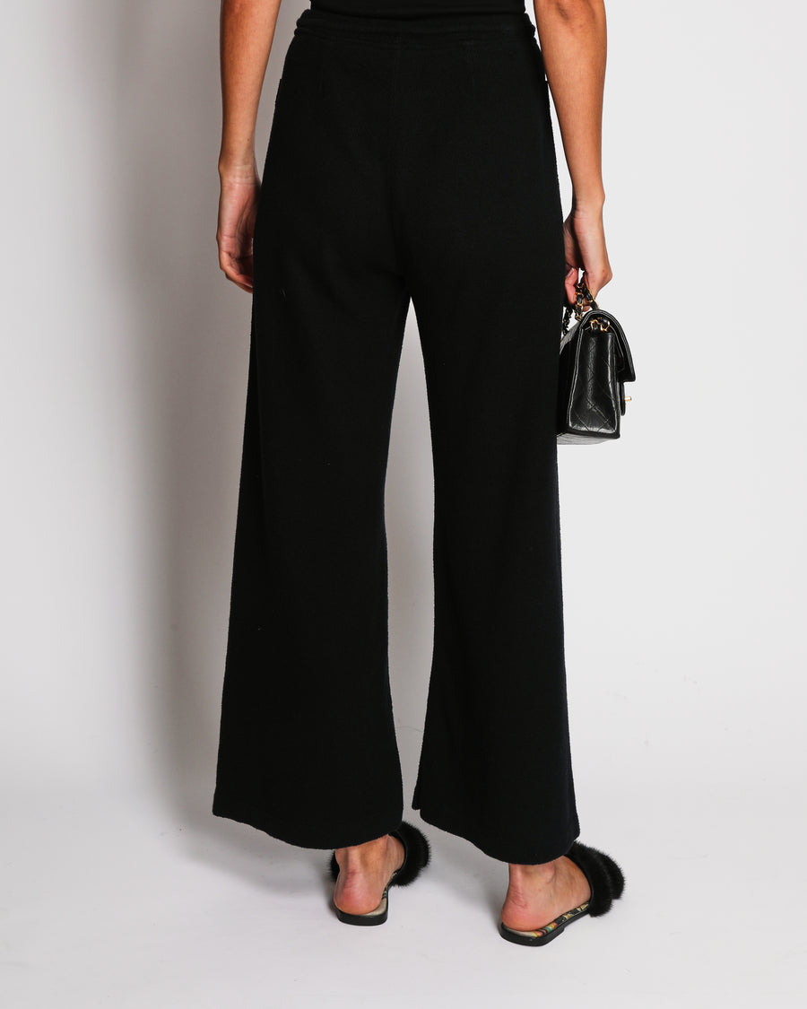 Chanel Black Wide Leg Joggers With Silver CC Logo Buttons Size FR 34 (UK 6)