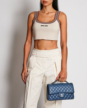 Miu Miu Beige Cashmere Crop Top with Logo Detail and Striped Trim Size IT 40 (UK 8)