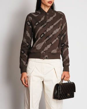 Hermès Brown Printed Bomber Jacket Size FR 36 (UK 8)
