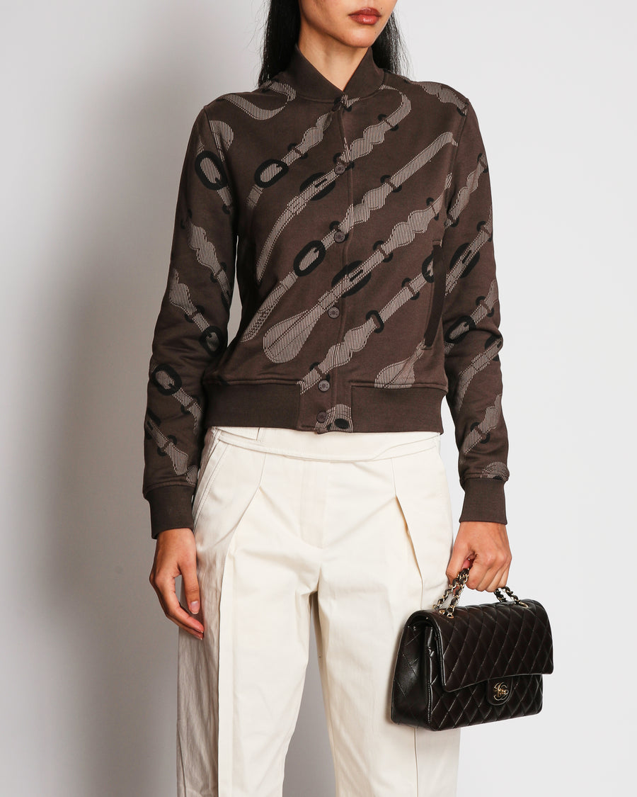 Hermès Brown Printed Bomber Jacket Size FR 36 (UK 8)