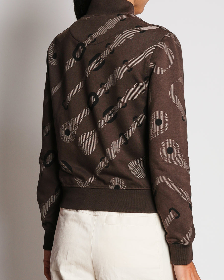 Hermès Brown Printed Bomber Jacket Size FR 36 (UK 8)