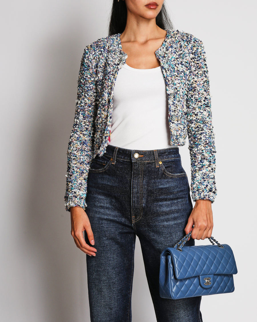 Chanel Blue Textured Blazer with Pearl Detail Size FR 40 (UK 12)