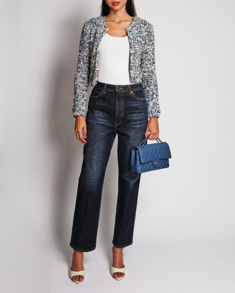Chanel Blue Textured Blazer with Pearl Detail Size FR 40 (UK 12)