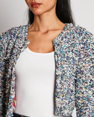 Chanel Blue Textured Blazer with Pearl Detail Size FR 40 (UK 12)