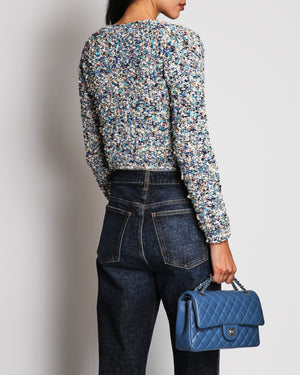 Chanel Blue Textured Blazer with Pearl Detail Size FR 40 (UK 12)