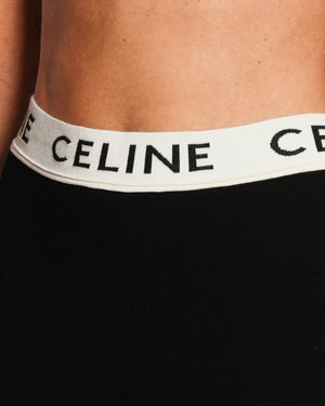 Celine Black Athletic Knit Leggings with Logo Waistband Size L (UK 12)