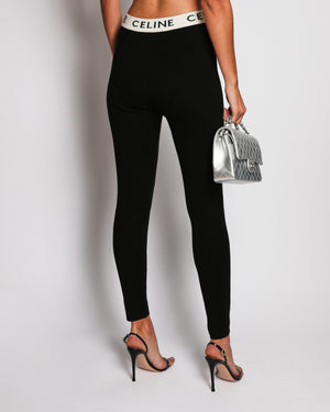 Celine Black Athletic Knit Leggings with Logo Waistband Size L (UK 12)