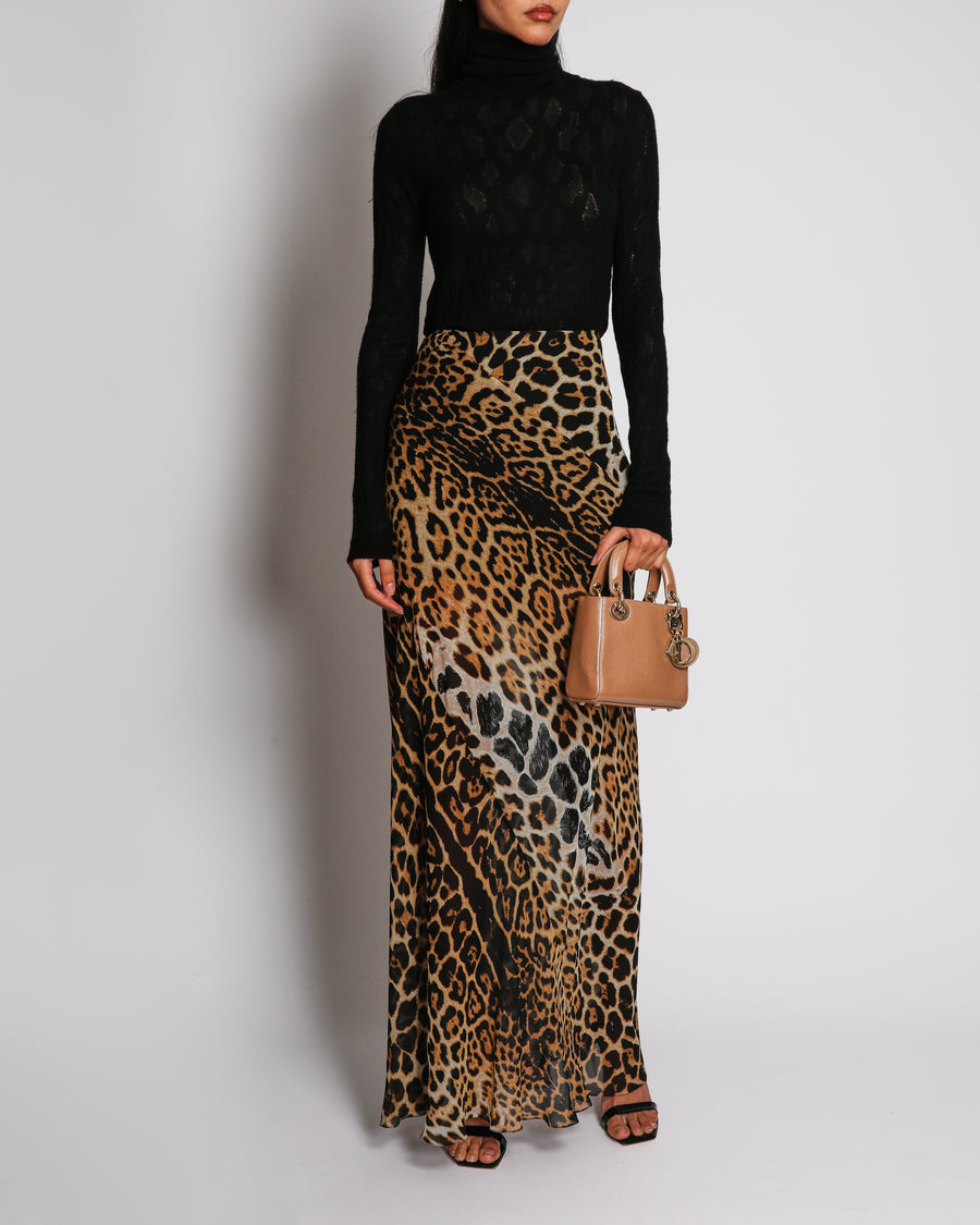 Saint Laurent Leopard Print Silk Chiffon Maxi Skirt Size FR 40 (UK 12)