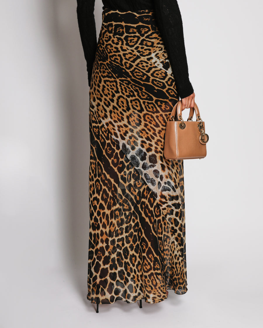 Saint Laurent Leopard Print Silk Chiffon Maxi Skirt Size FR 40 (UK 12)