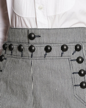 Christian Dior White and Navy Striped High-Waisted Shorts with Black Button Details Size FR 40 (UK 12)