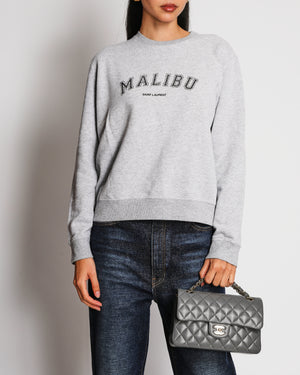 Saint Laurent Grey Cotton Sweatshirt Jumper with "Malibu" Logo Detail Size M (UK 10)