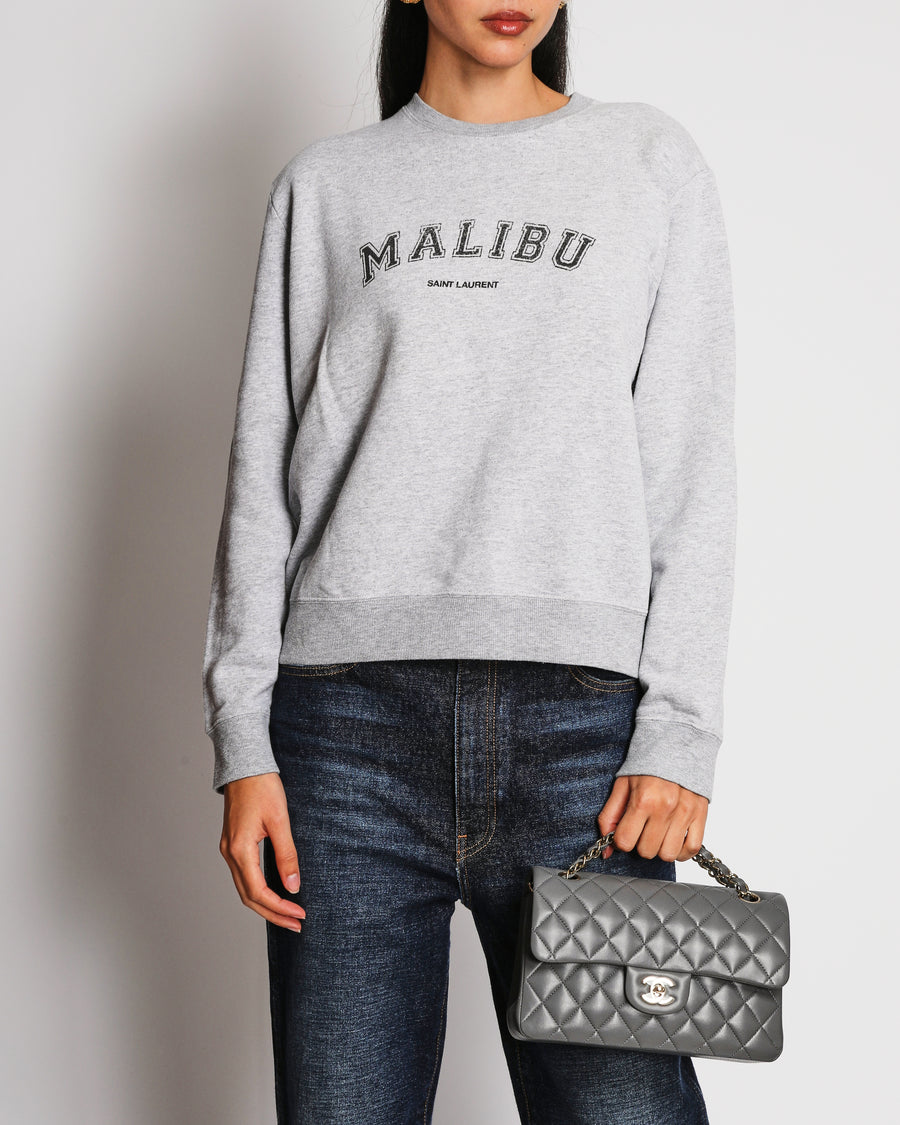 Saint Laurent Grey Cotton Sweatshirt Jumper with "Malibu" Logo Detail Size M (UK 10)