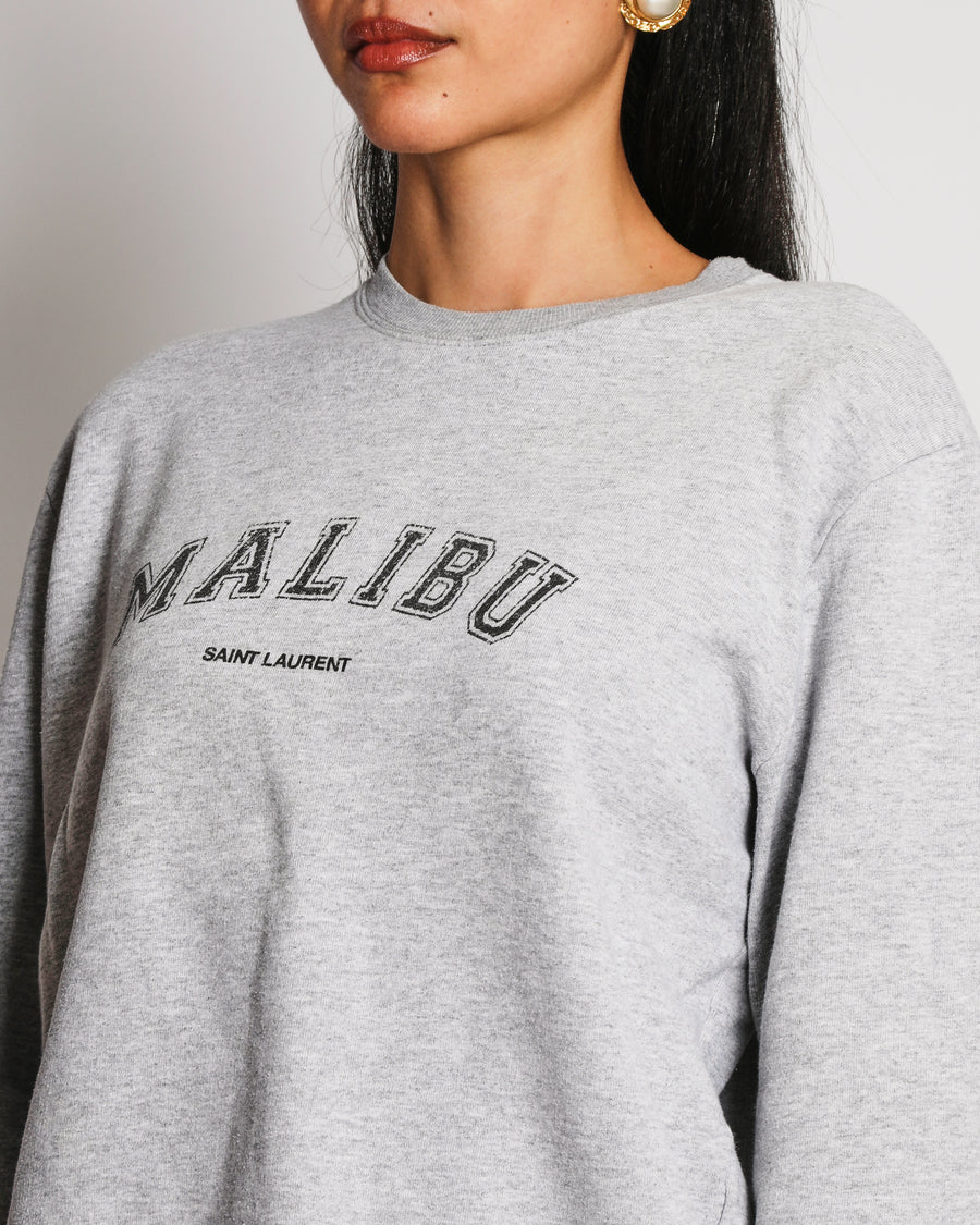 Saint Laurent Grey Cotton Sweatshirt Jumper with "Malibu" Logo Detail Size M (UK 10)