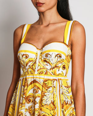 Dolce & Gabbana White and Yellow Majolica Print Mini Dress Size IT 44 (UK 12) RRP £1,500