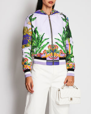 Versace Resort 2018 Multi-Colour Tropical Print Reversible Puffer Jacket with a Hood and Adjustable Straps Size IT 40 (UK 8)