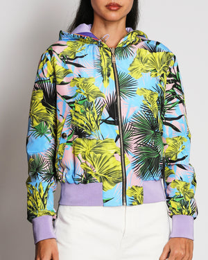 Versace Resort 2018 Multi-Colour Tropical Print Reversible Puffer Jacket with a Hood and Adjustable Straps Size IT 40 (UK 8)