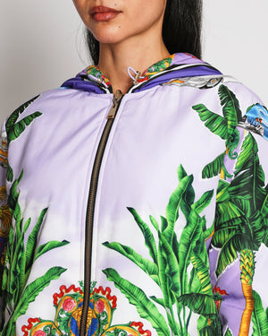 Versace Resort 2018 Multi-Colour Tropical Print Reversible Puffer Jacket with a Hood and Adjustable Straps Size IT 40 (UK 8)