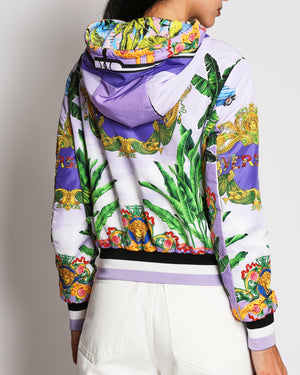 Versace Resort 2018 Multi-Colour Tropical Print Reversible Puffer Jacket with a Hood and Adjustable Straps Size IT 40 (UK 8)