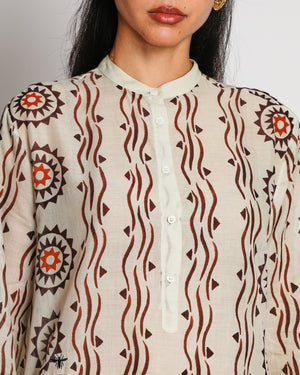 Christian Dior Cream Sheer Long Sleeve Cotton Tunic Dress with Bohemian-Style Geometric Print FR 38 (UK 10)