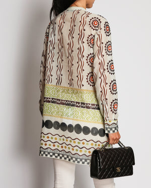 Christian Dior Cream Sheer Long Sleeve Cotton Tunic Dress with Bohemian-Style Geometric Print FR 38 (UK 10)