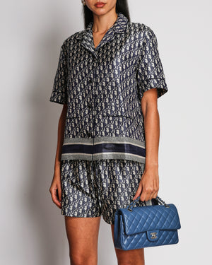 Christian Dior Navy and White Silk Oblique Printed Short-Sleeved Shirt and Shorts Set Size FR 38 (UK 10)