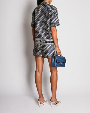Christian Dior Navy and White Silk Oblique Printed Short-Sleeved Shirt and Shorts Set Size FR 38 (UK 10)