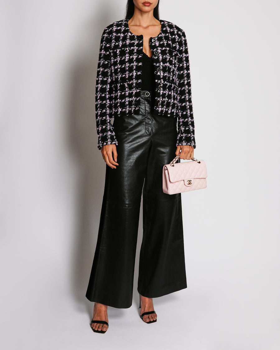 Chanel Fall/Winter 2025 Pre-Collection Black and Pink Tweed Jacket with Front Pocket Details and Black CC Logo Buttons Size FR 38 (UK 10)