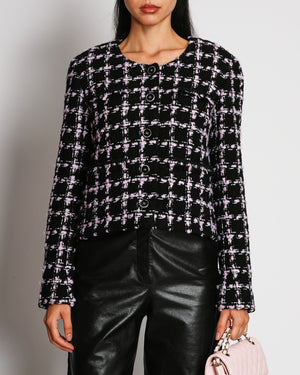 Chanel Fall/Winter 2025 Pre-Collection Black and Pink Tweed Jacket with Front Pocket Details and Black CC Logo Buttons Size FR 38 (UK 10)
