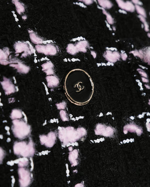 Chanel Fall/Winter 2025 Pre-Collection Black and Pink Tweed Jacket with Front Pocket Details and Black CC Logo Buttons Size FR 38 (UK 10)