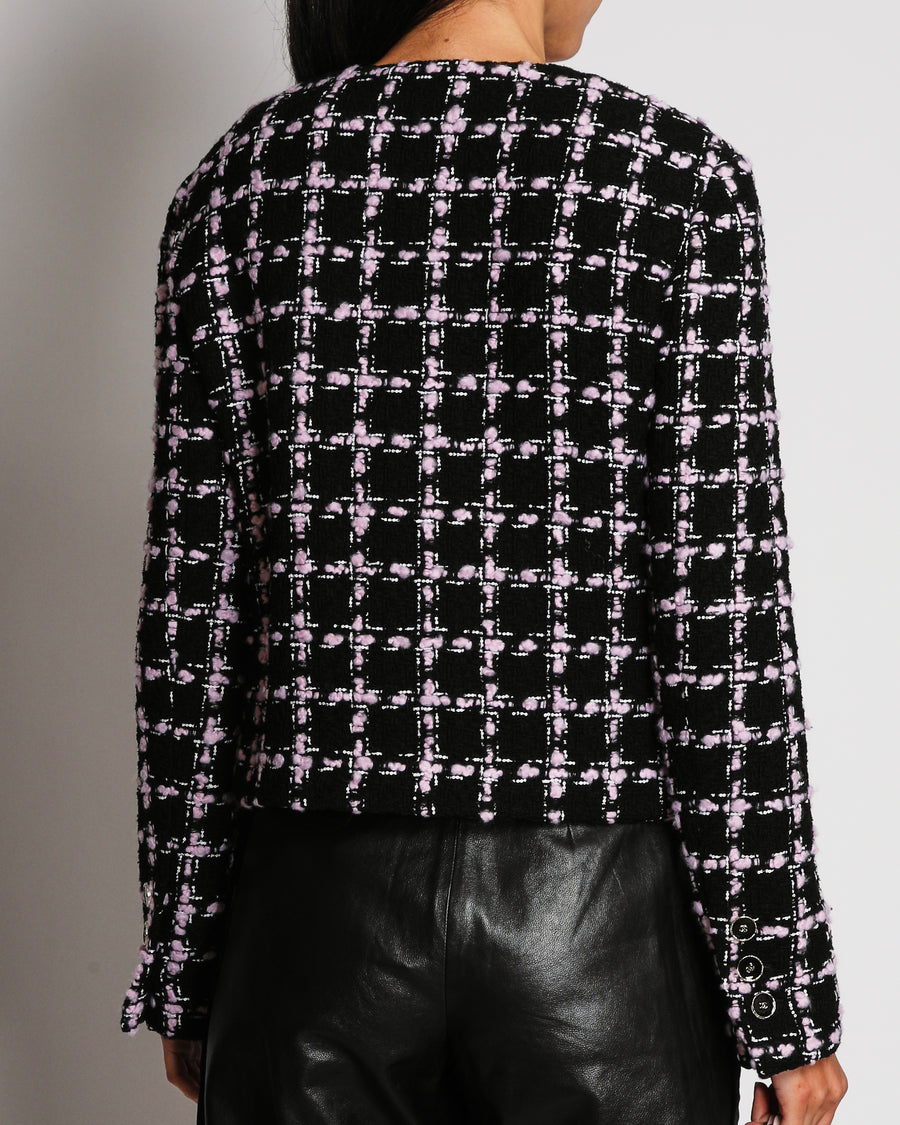 Chanel Fall/Winter 2025 Pre-Collection Black and Pink Tweed Jacket with Front Pocket Details and Black CC Logo Buttons Size FR 38 (UK 10)