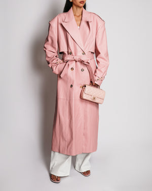 Magda Butrym Pink Leather Trench Coat with Attached Belt Details Size FR 36 (UK 8)